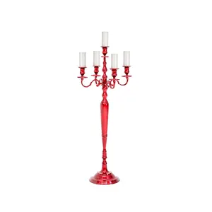 Luxury Red Glossy Hurricane Wedding Candelabra for Floor Decoration