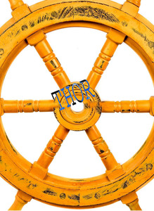 THOR Wooden Nautical <b>Ship</b> Steering <b>Wheel</b> Yellow Rustic Circular Home Decor Wall Art Single Piece - Product Image 2