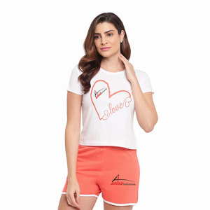 White Color Printed T-<b>Shirt</b> with <b>Peach</b> Color Short hot Selling Plus size Summer sets - Product Image 3