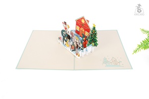 Carte pop-up artisanale Kirigami découpée au laser 3D, groupe de musique de pingouins de style féerique, impression offset vietnamienne sur papier - Product Image 2