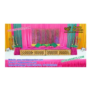 Decoração de palco mehndi, cama de marrocos mehndi, estações de casamento projetadas