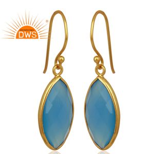 Nanette-pendientes chapados en oro hechos a mano con gancho de plata, proveedor de joyería, pendientes de piedras preciosas de Calcedonia azul facetados, venta al por mayor - Product Image 3