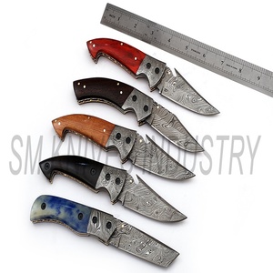 Custom Hand Made Damascus Beautiful Folding <b>Knives</b> Lot of 5 pieces with Sheath (smk1276) - Product Image 3