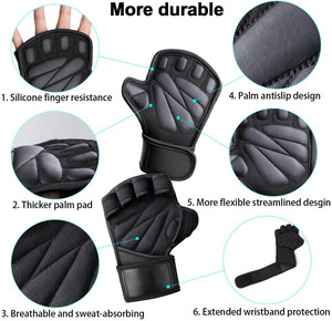 Elite Gear Protection Logotipo personalizado Guantes negros de neopreno para boxeo y entrenamiento de levantamiento de pesas Incluye envolturas de ventilación - Product Image 6