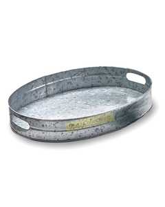 Bandeja de servicio redonda de Metal de acero galvanizado de diseño vintage con asas Bandeja de servicio retro más nueva - Product Image 3
