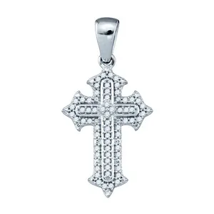 10kt White Gold Men's Round Diamond Cross Pendant