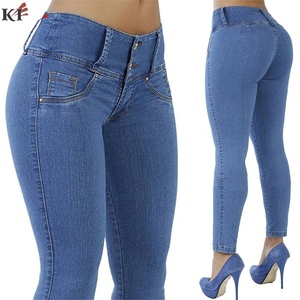 Wholesale Custom Women <b>Elastic</b> Stretch <b>Jeans</b> High <b>Waist</b> Solid Color Trousers Women Pencil Pants Skinny <b>Jeans</b> Denim Pants Vintage - Product Image 6