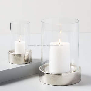 <b>Glass</b> Cylindrical <b>Hurricanes</b> Candle Stand Pedestal Metal Base Pillar Holder for Home and Wedding Tabletop Decor - Product Image 6