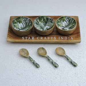 Plateau de service en bois avec 3 bols, massif de service bon marché, bols à Snack avec imprimé émaillé, plateau en bois à l'intérieur avec Base en bois, vente en gros - Product Image 4