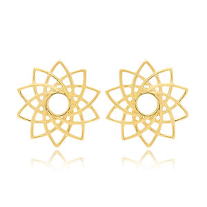 Pendientes de plata de ley 925 con forma de flor, joyería turca hecha a mano - Product Image 1