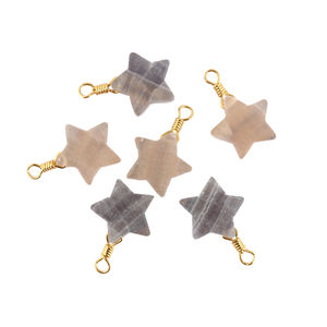 Conector envuelta en alambre de estrella, pequeño fluorita natural, chapado en oro/plata, conectores de diseño elegante bohemio, precio de fábrica - Product Image 1