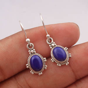 Pendientes Colgantes Delicados de Plata de Ley 925 con Lapislázuli Ovalado, Joyería Fina Hecha a Mano para Mujer, Proveedor de Joyería al por Mayor - Product Image 2
