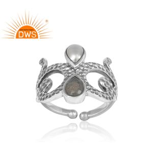 ออกซิไดซ์925แหวนเงินผู้ผลิตเครื่องประดับมุกสีขาวและ Labradorite พลอยแหวนเครื่องประดับผู้ผลิต - Product Image 2