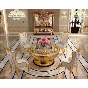 Modern Leather Tufted Round Dining Furniture Royal Hand Carved Round Dining Table Set Modern Royal Luxury Dining Room Set - Product Image 1
