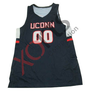 Maillot de basket-ball unisexe personnalisé, dernière conception, en maille unie, réversible, imprimé par transfert thermique, logo brodé, nom, couleur bleue - Product Image 3
