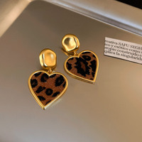 Boucles d'oreilles cœur à imprimé léopard pour femme