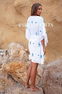 Caftán 100% Algodón Natural Exclusivo, Ropa de Playa, Ecológico, Bordado Floral, Flecos, Hecho a Mano - Product Image 3