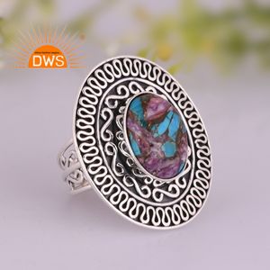 Anillo de Plata de Ley Oxidada con Turquesa Natural de Mojave y Cobre Morado, Último Modelo 2026, para Mujer, Fabricante de Joyería - Product Image 4