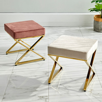 Tabouret ottoman moderne en velours avec structure en fer et finition thermolaquée pour chambre, salon et salle à manger