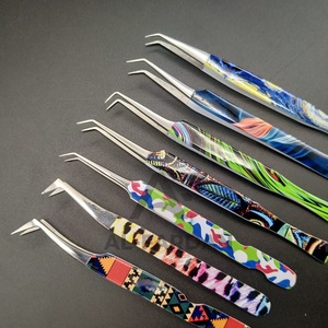 Pince à épiler d'extension de cils de volume russe de marque privée personnalisée pince à épiler en acier inoxydable enduite de papier pointe en fibre pour sourcils - Product Image 5