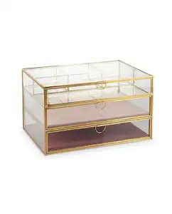 Gold & Glass Three Tier Jewellery Box