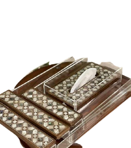 Plateau en bois d'acacia avec incrustation de nacre, artisanat de qualité personnalisable, certifié EPCH, cadeaux de Ramadan et de l'Aïd, service de nacre - Product Image 4