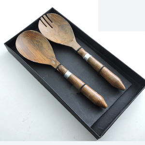 Outil manuel de service de salade en bois d'acacia, avec manche revêtu en argent, ustensiles de cuisine, offre spéciale - Product Image 6