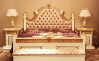 Lit king size en bois massif sculpté à la main de qualité supérieure, revêtement en cuir, mobilier royal traditionnel baroque