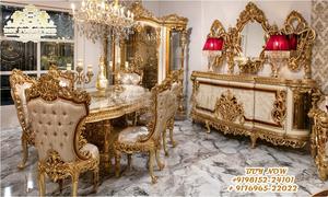 Muebles tallados a mano de madera para comedor, juego de comedor dorado de estilo clásico, pesado - Product Image 4