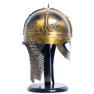 หมวกเกราะไวกิ้งนอร์แมนขัดเงาแบบโบราณโซ่ขนาดกลางพร้อมขาตั้งไม้เหล็กออกแบบโลโก้ได้ตามต้องการสไตล์ยุคกลาง - Product Image 3