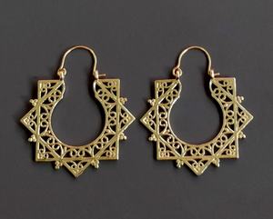 Pendientes de plata de ley 2021 con forma hexagonal, pendientes de aro de latón, estilo Tribal - Product Image 4