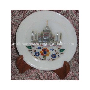 White Marble Plate Taj Mahal Work - Product Image 1