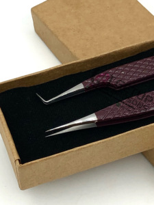 แหนบต่อขนตาตรงเรียวยาว90องศาเคลือบผงสีไวน์เครื่องมือความงามด้ามจับเพชรเงิน - Product Image 3