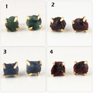 Raw Crystal Studs Natural Uncut Rough <b>Garnet</b> January Birthstone Ear Post Stud <b>Earring</b> 18k Gold Plated Small Pair Screw Back Stud - Product Image 3