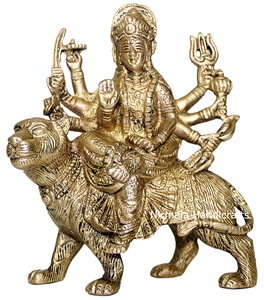 Statue en laiton Durga Idol assis sur le Lion, la déesse de la protection, statue spirituel du mahaakti durga - Product Image 1