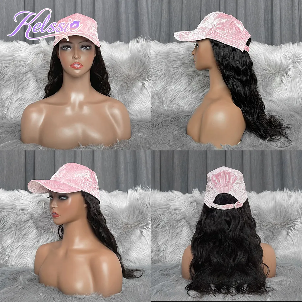 Free Shipping Human Hair Baseball Hat Wigs For Black Women,Fashionable Baseball Hat Long Human Hair Wigs,Human Hair Hat Wig
