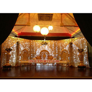 Walima Gold Carved Stage Set for <b>Parties</b> Modern Wedding Fiber <b>Backdrop</b> Panel Latest Modern Wedding Stage Decorations - Product Image 1