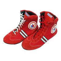 Chaussures de lutte en cuir unisexe pour la boxe MMA et le combat Sambo en daim rouge et bleu avec semelles en caoutchouc Eva Matériau personnalisable