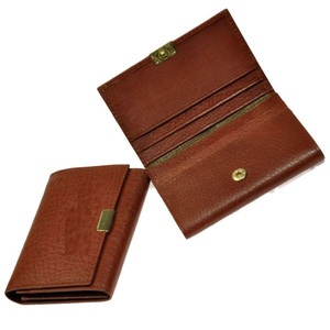 Portefeuille pliable porte-cartes de crédit, avec bouton à pression pour fermeture, de couleur marron, nouveau design - Product Image 1