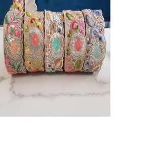 Máquina personalizada Cutwork Cordones anchos Amplia gama Floral Étnico Cintas indias Varios tamaños Colores Bordado Algodón Organza - Product Image 1