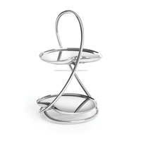 Élégante assiette à gâteau à 2 niveaux en métal argenté, certifiée CE, compatible lave-vaisselle, décoration de table de restaurant, centre de table de luxe, accent de salle à manger