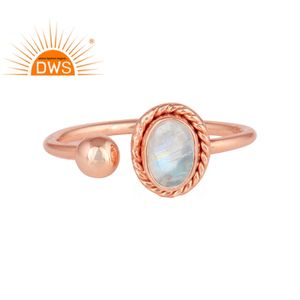 รูปไข่ตัดรุ้งมูนสโตนพลอย925แหวนเงินสเตอร์ลิงผู้ผลิตเครื่องประดับกุหลาบชุบทองออกแบบแหวนเงิน - Product Image 1