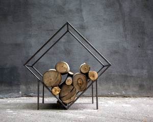 <b>Firewood</b> Rack in Rusted Metal with Diamond and Square Shape Ideal for Stylish <b>Indoor</b> Outdoor Wood Holder & Tabletop Accessories - Product Image 2