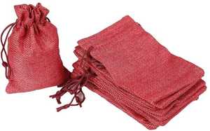 Bolsa con cordón de algodón con estampado rojo navideño Hecho en India West BengalNovation Bolsas para ir de compras - Product Image 3