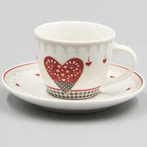 Wholesale 3oz Ceramic Coffee Cup and Saucer sets Loving Heart Cappuccino Espresso Latte Tea Cup Set