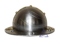 Mini casque médiéval normand viking rond fait main, en acier poli, avec logo personnalisé imprimé UV, artisanat en métal argenté