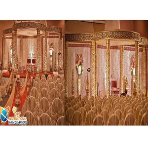 ชุดตกแต่งงานแต่งงานอินเดียพราวชุดเสาแกะสลักต้นคริสต์มาสสีทองที่น่าทึ่ง - Product Image 1