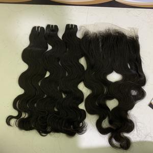 Cutícula alineada brasileño sin procesar de la onda del cuerpo del pelo de la Virgen 13x6 HD frontales de encaje doble paquetes de pelo de Color Natural - Product Image 1