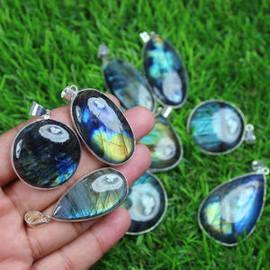 Labradorite naturelle pierre précieuse lunette pendentif Style Boho plaqué argent Sterling collier pendentifs fins et breloques pour mariages cadeaux - Product Image 5