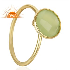 Indian 18k Gold Plated 925 Sterling <b>Silver</b> Bezel Setting <b>Stacking</b> <b>Ring</b> Prehnite Chalcedony Gemstone Trendy Party Jewelry for - Product Image 1